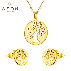 ASON – ensemble de bijoux de noël pour femmes, accessoires féminins, pendentif d'arbre en acier inoxydable, collier et boucles d'oreilles, vente en gros, fête 