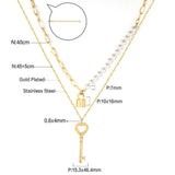 Fashion Lock With Key Double Pendant Necklaces For Women Imitation Pearl Chain Necklace Popular Jewelry 2021 Hot