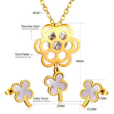 ASON Flower Shell Stainless Steel Gold Wedding Jewelry Sets for Women Cubic Zirconia Necklace Pendant Small Stud Earring