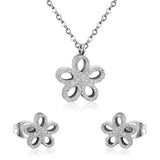 ASON Frosted Flower Chain Pendant Necklace Piercing Earrings Gold Color Stainless Steel for Women Jewelry Sets Fashion