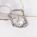 ASON Silver Color Chain Bracelet with Imitation Pearl Charm 316L Stainless Steel Bangle for Women Fashion Jewelry Gift