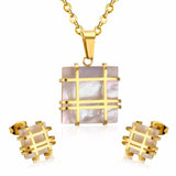 Jewelry Sets Stainless Steel Square Shape Pendant Necklace Earring For Women Chain Necklace Female Jewelry Collier