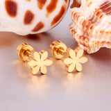 ASON Flower Screw Stud Earrings Newest Trendy Style Gold Color Stainless Steel Dangler for Women/Girl Accessories Mujer