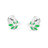 ASON-pendientes pequeños de acero inoxidable 316L con forma de flor y hoja de flor verde, aretes pequeños de dibujos animados para niña, joyería 