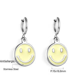 Pendientes de aro redondos con cara sonriente para mujeres y niñas, pendientes colgantes de acero inoxidable con goteo de aceite, joyería coreana Kpop 