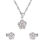 Asonjewelry CZ Flower Gold Color Wedding Jewelry Set for Women 316L Stainless Steel Necklace Pendants Small Stud Earring