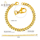 ASON Fashion Gold Color 7mm Stainless Steel Link Cuban Chain Bracelets Bangle for Men Women Party Gift Wholesale Jewelry