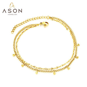 ASON Trendy Anchor Accessories Multi-layer Link Chains Anklets Gold Color Stainless Steel For Women Girl Foot Jewelry Party