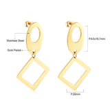 ASON Classic Gold Color Square Pendant Dangle Piercing Earrings Stainless Steel Drop Earring for Women Accessories Jewelry