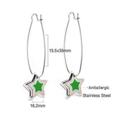 Korean Thin Hoop Earrings For Women Oval Hoops with Colorful Star Heart Charm Stainless Steel Jewelry Accessories