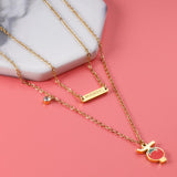 ASON Tomato Pendant Multi Layer Necklace Gold Color Stainless Steel Chain with Cubic Zirconia for Women Girl Fashion Gift