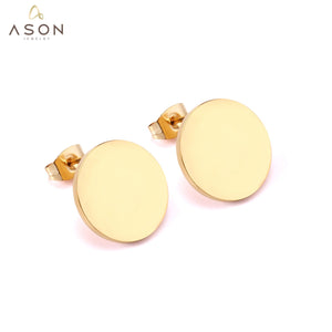 ASON-Pendientes de tuerca con forma redonda para Mujer, aretes de acero inoxidable, estilo Simple, Color dorado, regalo de fiesta 