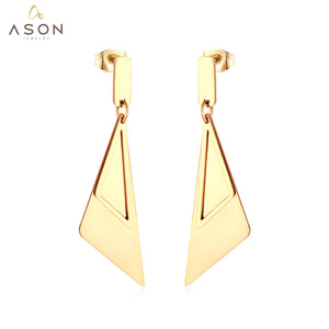 ASON 316L Stainless Steel Charming Geometric Dangle Earrings Gold Color Triangle Drop Earring for Women Accessories Jewelry