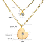 ASON Heart Shape Pendant Necklaces Gold Color Stainless Steel Multi-layer Chains Round Cubic Zirconia Choker For Women