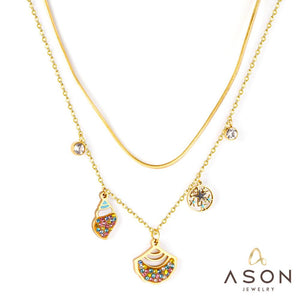 ASON Concha estrella colgante collar con circonita cúbica Color oro gargantilla de acero inoxidable para mujer regalo de fiesta joyería 