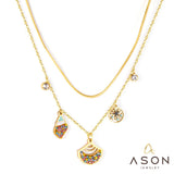 ASON – collier avec pendentif étoile en forme de coquille de conque, ras du cou en acier inoxydable, couleur or, zircone cubique, bijoux cadeaux de fête pour femmes 