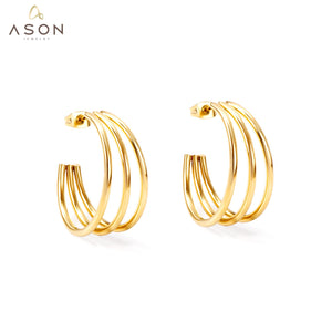 ASON-pendientes de aro redondos de estilo coreano para mujer y niña, aretes de acero inoxidable, Color dorado, joyería 