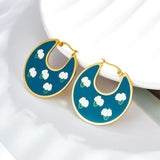 Unique Trendy Woman's Hoops Earrings Blue Acrylic Green Purple Earrings Hyperbole Jewelry Floral Circles Earrings