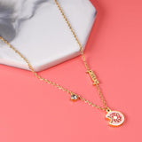 ASON Gold Color Stainless Steel Chain Bread Pendant Necklace with Cubic Zirconia for Women Girl Fashion Jewelry Gift