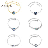 ASON Color oro Acero inoxidable Ojo Azul Zirconia cúbica pulseras de cadena antialérgicas brazalete para Mujeres Hombres joyería de moda 