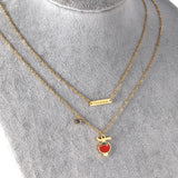 ASON Tomato Pendant Multi Layer Necklace Gold Color Stainless Steel Chain with Cubic Zirconia for Women Girl Fashion Gift