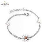 ASON Trendy Silver Color Stainless Steel 18+3 cm Daisy Cubic Zirconia Accessory Bracelets For Women Daily Wear Jewelry