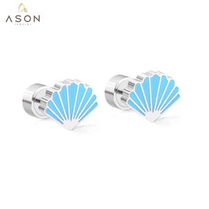 ASON Silver Color Fashion Blue Shell Children's Earrings 316L Stainless Steel Ear Stud for Girl Women Jewelry Gifts