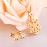 ASON Snowflake Pendant Necklace Female Accessories Stainless Steel Gold Color Cute Stud Earring Fashion Jewelry Party Gift