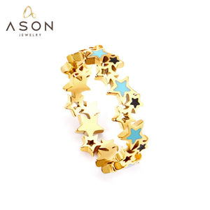 ASON mode taille 6-9 géométrie étoiles couleur mixte bague en acier inoxydable pour femmes hommes bijoux accessoires cadeau de fête