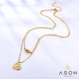 ASON Multi-Layer Pandents Necklace Gold Color Stainless Steel Mom And Son Hollow Out Heart Shape Necklace For Women Patty