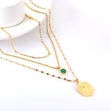 ASON Trendy Hexagon Charm Green Shell Accessories Multi-layer Chain Pendant Necklace Stainless Steel For Women Jewelry Boho