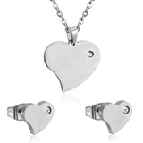 ASON Heart Shape Pendant Necklace Small Piercing Stud Earrings Jewelry Sets Gold Color Stainless Steel for Women Jewelry