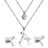 ASON Fashion 316L Stainless Steel Gold Bridal Wedding Jewelry Set for Women Dragonfly Necklace Pendant Small Stud Earring