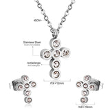 ASON Classical Cross Wedding Zirconia Jewelry Set Pendant Necklace & Drop Stud Earrings Gold 316L Stainless Steel for Women