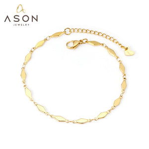 ASON-tobillera geométrica, cadena para pie con extensor de 22 + 5cm, Color dorado, acero inoxidable, joyería de moda, accesorios de regalo 