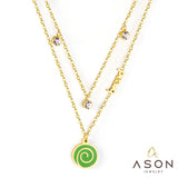 ASON Cute Gold Color Lollipop Pendant Multi-layer Necklace Bread Stainless Steel for Women Fashion Jewelry Accessories