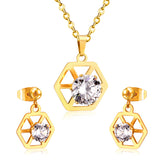 Ensemble de colliers et boucles d'oreilles hexagonaux avec pendentif en Zircon cubique pour femmes, ensemble de bijoux de fête, parures de bijoux directes d'usine 