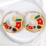 Santa Circle Big Hoop Earrings For Christmas Cute Christmas Tree Stocking Canes Jingle Bell Charm Earrings Trendy