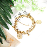 ASON Gold Color Coin Charm Bracelet Multi-layer Stainless Steel Chain Bangle with Extender for Women Girl Fashion Jewelry