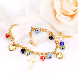 ASON Fashion Pendants Cross Eyes Heart Bracelets Gold Color Stainless Steel Link Chain Bracelet for Women Bohemia Jewelry