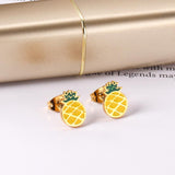 ASON Gold Color Fruit Cartoon Stud Earrings 316L Stainless Steel Pineapple Shape Earrings for Women Fashion Jewelry Gift