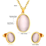 Oval Shape Opal Stainless Steel Luxury Necklaces Earrings Sets For Ladies Trendy Jewellry Sets parures bijoux