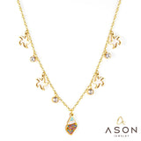 ASON Gold Color Conch and Star Pendant Chain with Cubic Zirconia Stainless Steel Necklace for Women Jewelry Accessories