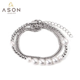 ASON pulsera de perlas de imitación de Color plateado a la moda con abalorio de bola de acero brazalete de acero inoxidable para mujer joyería de moda 