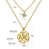 ASON – colliers avec pendentif Double fleur ronde en acier inoxydable, chaîne à maillons pour femmes, accessoires de couleur or, ras de cou