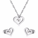 Ensembles de bijoux de mariée de mariage en acier inoxydable de dubaï, collier et boucles d'oreilles en forme de cœur CZ, ensembles de bijoux de fête pour femmes