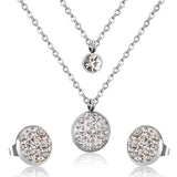 ASON Double Round Rolo Cuban Link Chains Jewelry Sets Stainless Steel Cubic Zirconia Pendant Necklace Earring Bijoux Party