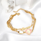 ASON Forever Heart Charm pulsera de acero inoxidable multicapa 19 + 3cm brazalete de Color dorado para mujer regalo accesorios de joyería 