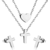 ASON Jewelry Sets for Party Stainless Steel Double Chains Necklace Gold Color Cross Piercing Stud Earring Fashion Jewelry