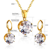 ASON Bridal Jewelry Sets Round Cubic Zirconia Pendants Stainless Steel Drop Earring Fashion Accessories Mujer Party Wedding